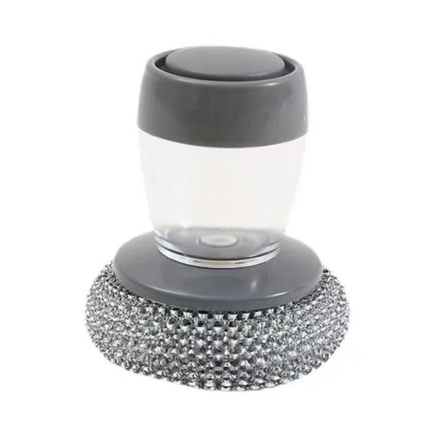 Soap dispenser steel brush with gray lid and base on a white background