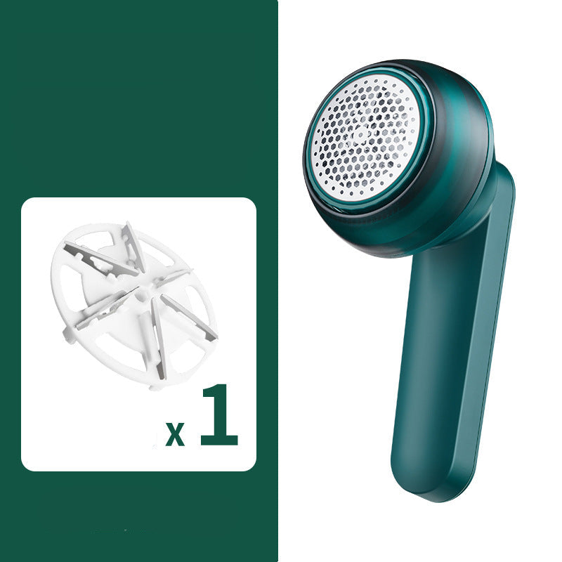 Green fabric lint remover with a white mesh head on a green background
