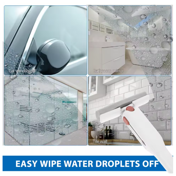 Product image showing a device used to wipe water droplets off various surfaces.