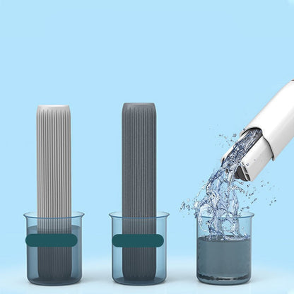 Product demonstration showing water absorption before and after use with text on a blue background