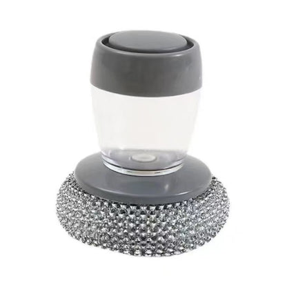 Soap dispenser steel brush with gray lid and base on a white background